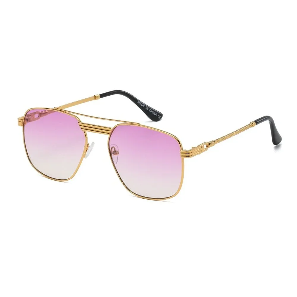Men Sunglasses Hip Hop Shades Metal Gold Aviator Rapper Square Purple Lentes New
